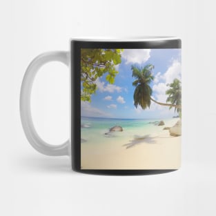 Seychelles beach palm tree print Mug